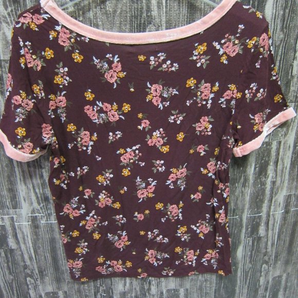 NWT Ultra Flirt Women's SS Print/Velvet Trim Top - Picture 5 of 5